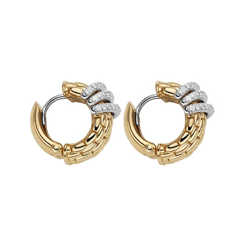 Fope Panorama 18ct Yellow Gold 0.46ct Diamond Rondelle Small Hoop Earrings, OR587 PAVE.