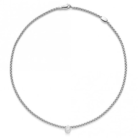 Fope Eka Tiny 18ct White Gold 0.27ct Diamond Pear Necklace. 735C PAVE. 