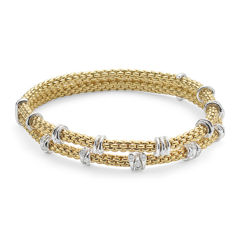 Fope Flex'it Prima 18ct Yellow Gold 0.37ct Diamond Two Row Bracelet, 747B-2F BBR.