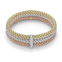 Fope Flex'it Solo 18ct Yellow White Rose Gold 0.34ct Diamond Bracelet, 530B/BBR.