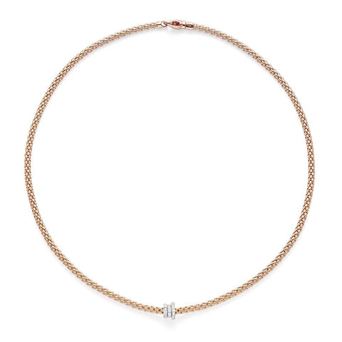 Fope Flex'It Prima 18ct Rose Gold 0.31ct Diamond 43cm Necklace. 744C PAVE. 