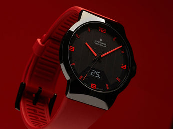 Junghans Force Mega Solar Watch with black dial, rubber strap, ceramic case