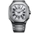 Franck Muller Imperium Bloc watch with a white textured dial, oversized black Arabic numerals, and a brushed stainless steel case and bracelet.