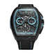 Franck Muller Vanguard Krypton Racing skeleton watch with a black carbon fibre case, luminova-infused dial, and black textured strap.