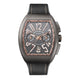 Franck Muller Vanguard Chronograph watch with a titanium case, black dial, and black alligator leather strap.