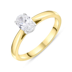 18ct Yellow Gold .52 Diamond Solitaire Oval Ring Size L GIA FVS2