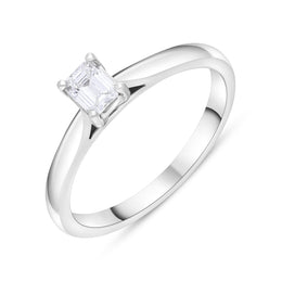 Platinum 0.32 Diamond Solitaire Emerald Cut Claw Ring Size O GIA EVS2