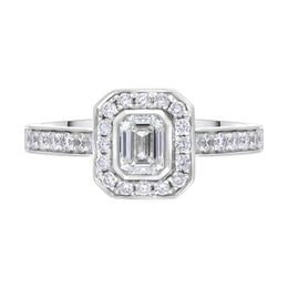 Platinum GIA Certified GVS2 0.59ct Diamond Emerald Cut Framed Cluster Ring