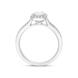 Platinum GIA Certified GVS2 0.59ct Diamond Emerald Cut Framed Cluster Ring