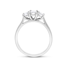 Platinum ring featuring three diamonds: one 0.50-carat diamond and two 0.51-carat diamonds, all graded as GIA-certified with an EVS1 clarity rating. The ring is displayed in size N