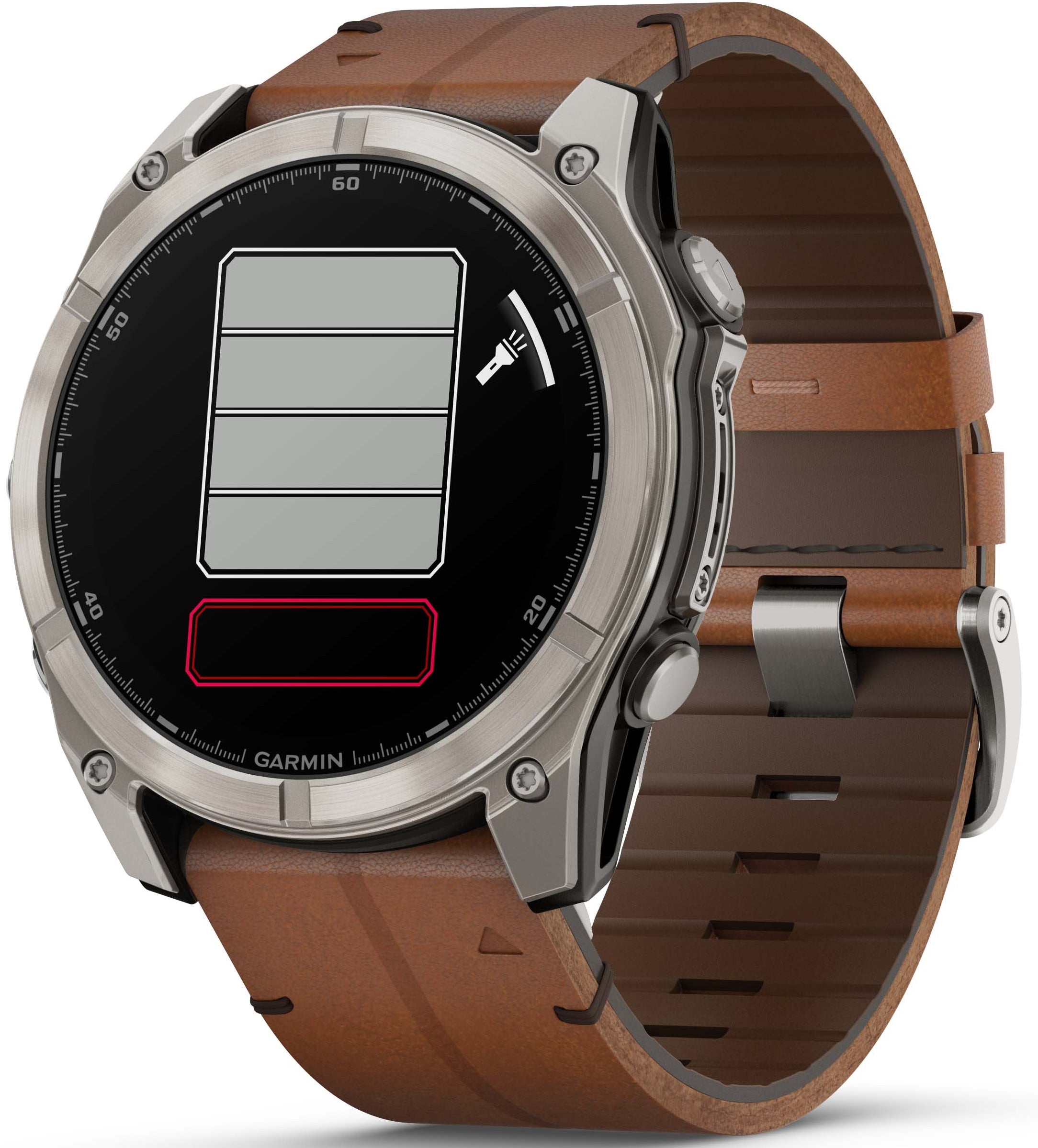 Garmin Fenix 8 51mm Sapphire AMOLED Titanium Chestnut Leather Band ...