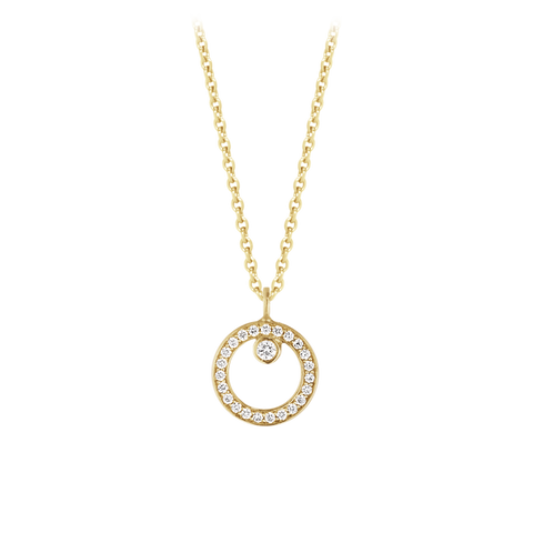 Georg Jensen Halo 18ct Yellow Gold 0.06ct Diamond Circular Necklace, 10014138.