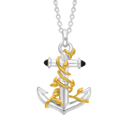 Gold Plated Sterling Silver Whitby Jet Vine Anchor Necklace
