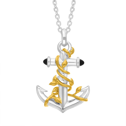 Gold Plated Sterling Silver Whitby Jet Vine Anchor Necklace