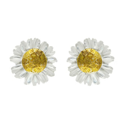 Gold Plated Sterling Silver White Mother Of Pearl Tuberose 6mm Daisy Earrings, E2207.