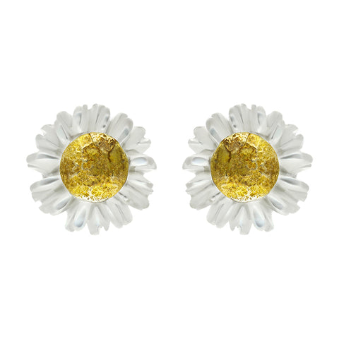 Gold Plated Sterling Silver White Mother Of Pearl Tuberose 6mm Daisy Earrings, E2207.