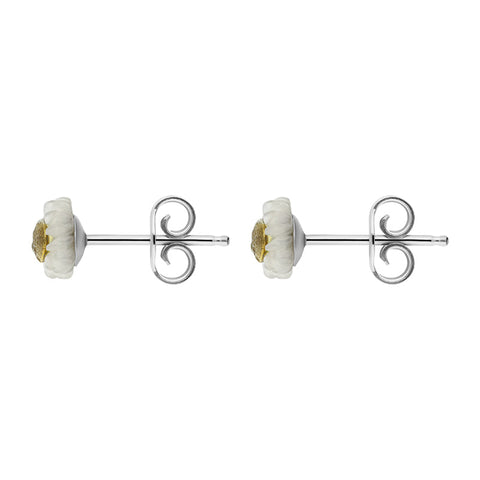 Gold Plated Sterling Silver White Mother Of Pearl Tuberose 6mm Daisy Earrings
