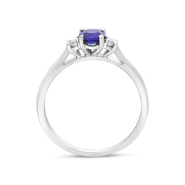 18ct White Gold 0.48ct Sapphire 0.07ct Diamond Cushion Cut Ring