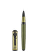 Green and gold pen with matching cap on a white background