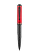 Pen with red and black design on a white background