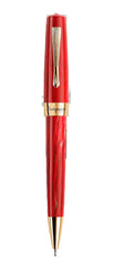 Red pen with gold accents on a white background