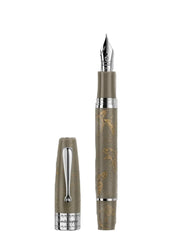 Fountain pen with decorative design on a white background