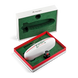 A Montgolfi 007 Zorin personal air rifle presented in an open red and white gift box with a green interior, alongside its open presentation box showing the molded compartment.
