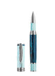 Luxury pen with blue and silver design on a white background
