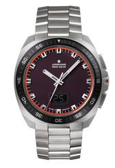 Junghans 1972 Mega Solar Bracelet with red dial, stainless steel case