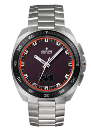 Junghans 1972 Mega Solar Bracelet with red dial, stainless steel case