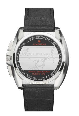 Junghans 1972 Mega Solar Leather with red dial, stainless steel case