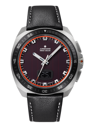 Junghans 1972 Mega Solar Leather with red dial, stainless steel case