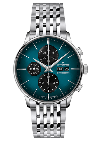Junghans Meister Chronoscope Edition with blue dial, stainless steel case