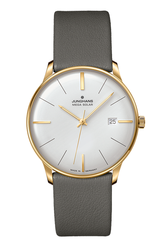 Junghans Meister Mega Solar Grey Leather with white dial, stainless steel case