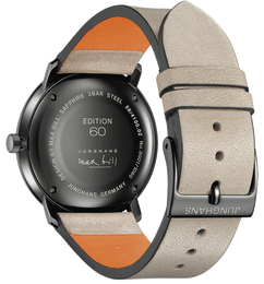 Junghans Max Bill MEGA Kleine Sekunde Edition 60 Watch with black dial, leather strap, steel pvd case