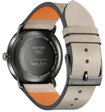 Junghans Max Bill MEGA Kleine Sekunde Edition 60 Watch with black dial, leather strap, steel pvd case