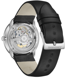Junghans Meister Fein Automatic Signatur Watch with grey dial, leather strap, steel case