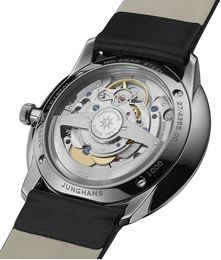 Junghans Meister Fein Automatic Signatur Watch with grey dial, leather strap, steel case