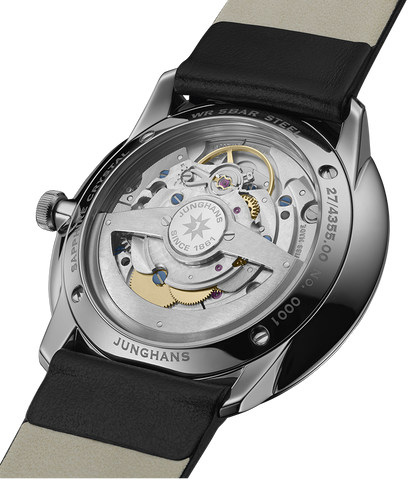 Junghans Meister Fein Automatic Signatur Watch with grey dial, leather strap, steel case
