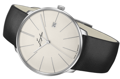 Junghans Meister Fein Automatic Signatur Watch with grey dial, leather strap, steel case