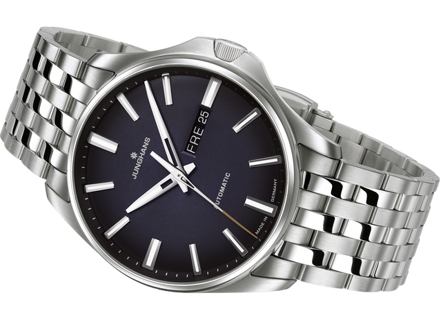 Junghans Meister S Automatic Watch with black dial, steel bracelet, steel case