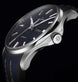 Junghans Meister S Automatic English Day Date Watch with blue dial, rubber strap, steel case