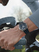 Junghans Meister S Automatic English Day Date Watch with blue dial, rubber strap, steel case
