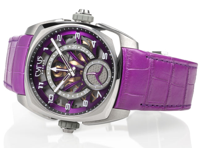 Cyrus Klepcys GMT Titanium Royal Purple Alligator Watch