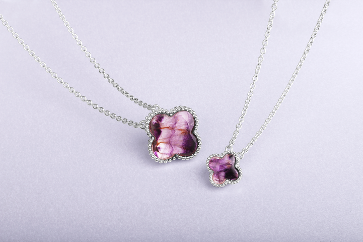 Sterling Silver Blue John Bloom Large Four Leaf Clover Ball Edge Chain Necklet