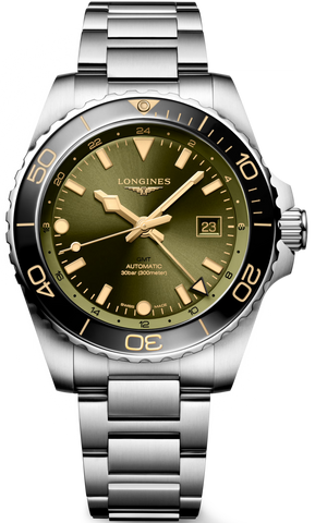 Longines Watch Hydroconquest GMT Sunray Green Bracelet L3.890.4.06.6