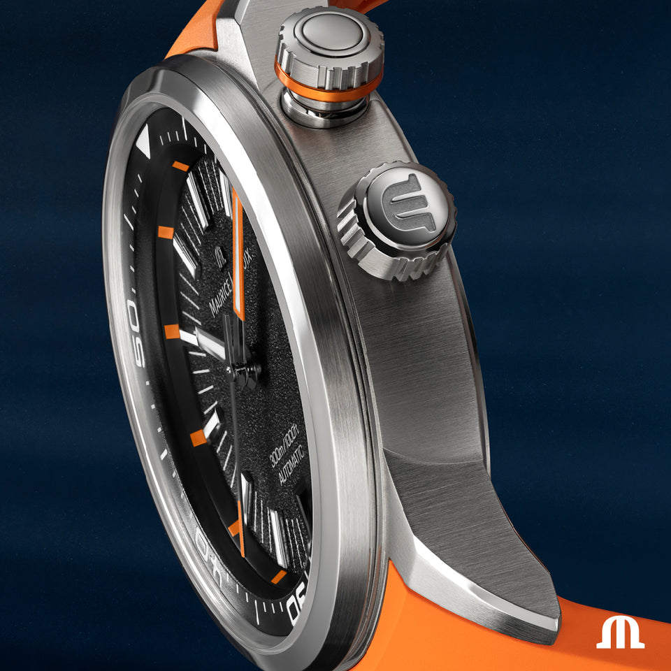 Maurice Lacroix Pontos S Diver Black Dial Orange Rubber Strap Watch For Men - PT6248-SS00L-330-J