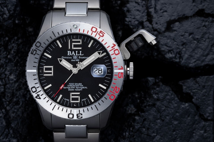 Ball Watch Company Engineer Hydrocarbon EOD Titanium Watch with black dial, titanium strap