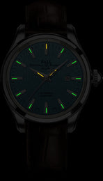 Ball Watch Company Trainmaster Eternity Watch with blue dial, leather strap, steel case