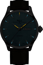 Ball Watch Company Trainmaster Eternity Watch with blue dial, leather strap, steel case